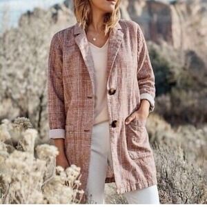 J Jill Harper Blazer Women's Medium Oversized Relaxed Fit Plaid Linen Boyfriend